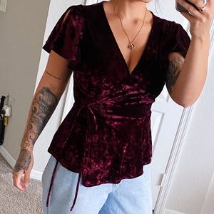 Gianni Bini Maroon cross tie blouse